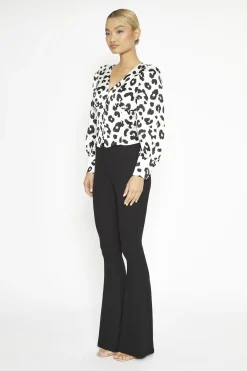 Glamorous Flares|Black-Rib High-Waisted Flared-Trousers -