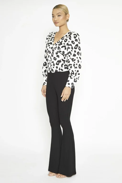 Glamorous Flares|Black-Rib High-Waisted Flared-Trousers -
