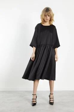 Glamorous Day Dresses|Mini Dresses|Black-Sateen Scallop-Back Mini-Dress -