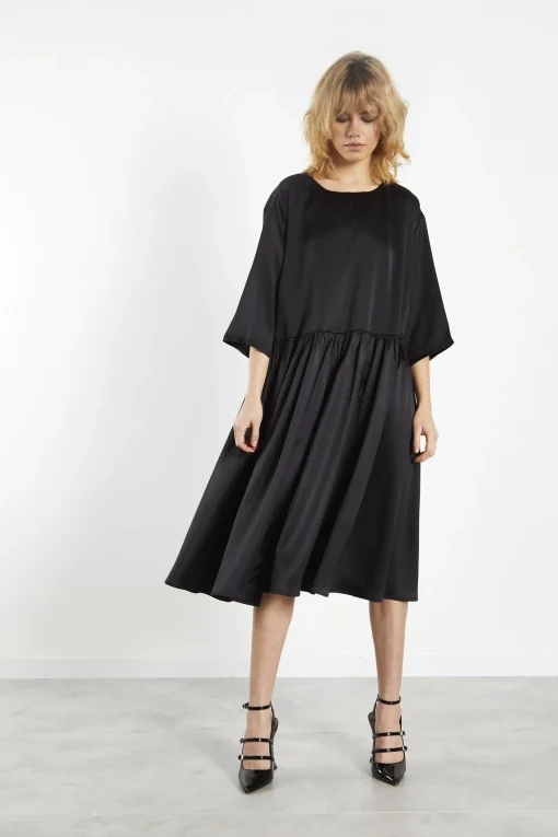 Glamorous Day Dresses|Mini Dresses|Black-Sateen Scallop-Back Mini-Dress -