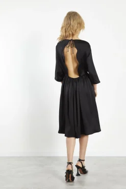 Glamorous Day Dresses|Mini Dresses|Black-Sateen Scallop-Back Mini-Dress -