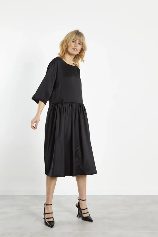 Glamorous Day Dresses|Mini Dresses|Black-Sateen Scallop-Back Mini-Dress -