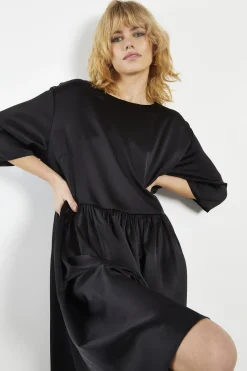 Glamorous Day Dresses|Mini Dresses|Black-Sateen Scallop-Back Mini-Dress -