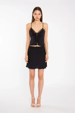 Glamorous Going Out Tops|Blouses & Shirts|Black-Satin Button-Front Cami-Top -