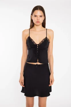 Glamorous Going Out Tops|Blouses & Shirts|Black-Satin Button-Front Cami-Top -