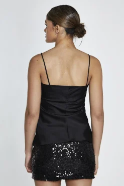 Glamorous Going Out Tops|Crops, Corsets & Bodysuits|Black-Satin Cowl-Neck Cami-Top -