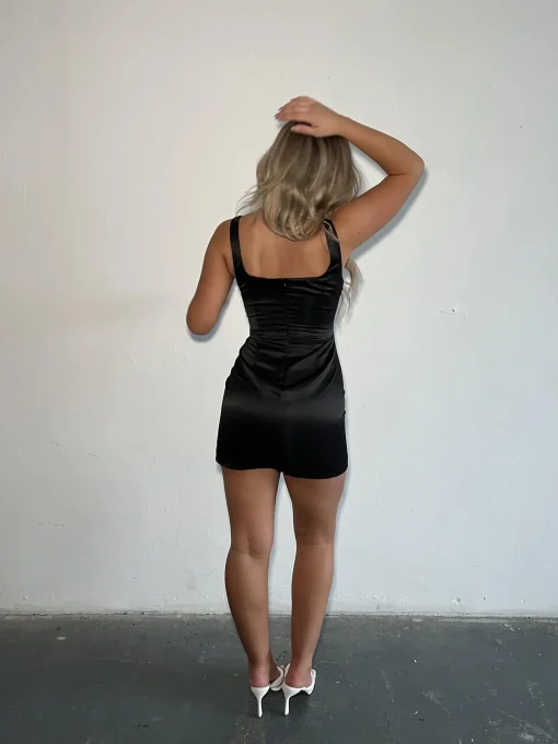 Glamorous Go To Partywear|Party Dresses|Black-Satin Diamante Bow Mini-Dress -