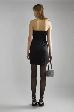 Glamorous Party Dresses|Going Out Dresses|Black-Satin Rhinestone-Trim Mini-Dress -