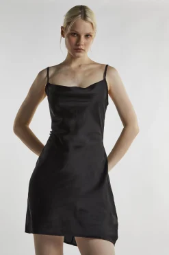 Glamorous Day Dresses|Party Dresses|Black-Satin Tie-Back Mini-Dress -