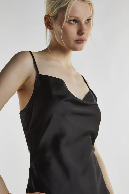 Glamorous Day Dresses|Party Dresses|Black-Satin Tie-Back Mini-Dress -
