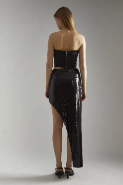 Glamorous Going Out Skirts|Glamorous Studio|Black-Sequin Asymmetric Midaxi-Skirt -