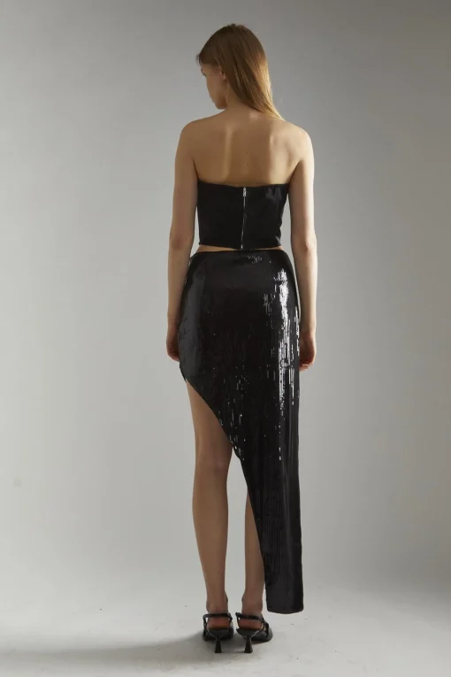 Glamorous Going Out Skirts|Glamorous Studio|Black-Sequin Asymmetric Midaxi-Skirt -