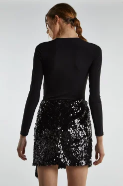 Glamorous Going Out Skirts|Mini Skirts|Black-Sequin Asymmetric-Drape Mini-Skirt -