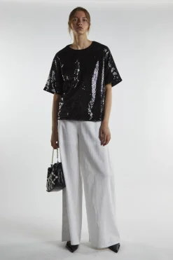 Glamorous Going Out Tops|Black-Sequin Oversized-Top -
