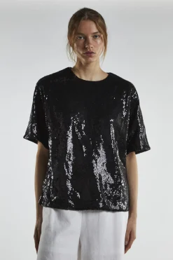 Glamorous Going Out Tops|Black-Sequin Oversized-Top -