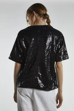 Glamorous Going Out Tops|Black-Sequin Oversized-Top -