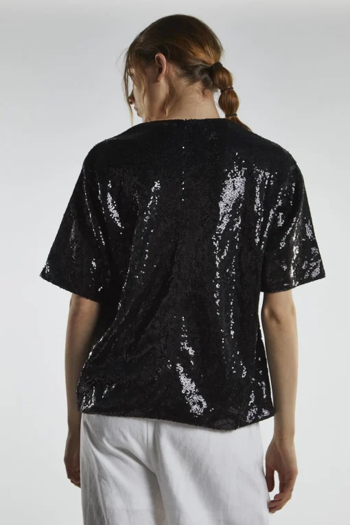 Glamorous Going Out Tops|Black-Sequin Oversized-Top -