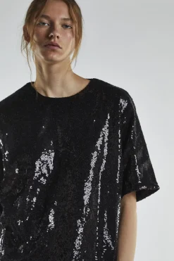 Glamorous Going Out Tops|Black-Sequin Oversized-Top -