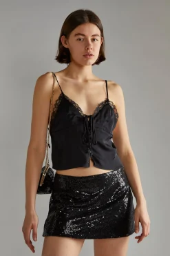 Glamorous Workwear|Go To Partywear|Black-Sequin Peplum Mini-Skirt -