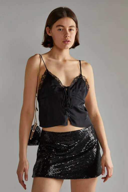 Glamorous Workwear|Go To Partywear|Black-Sequin Peplum Mini-Skirt -