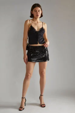 Glamorous Workwear|Go To Partywear|Black-Sequin Peplum Mini-Skirt -