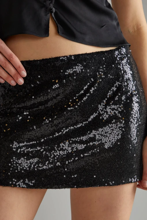 Glamorous Workwear|Go To Partywear|Black-Sequin Peplum Mini-Skirt -