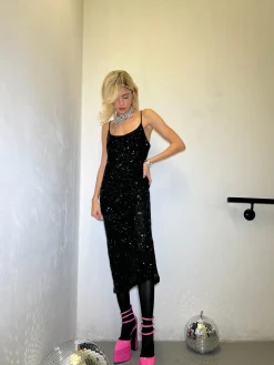 Glamorous Go To Partywear|Party Dresses|Black-Sequin Strappy Bodycon Midaxi-Dress -