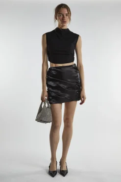 Glamorous Mini Skirts|Black-Shimmer Ruched Mini-Skirt -