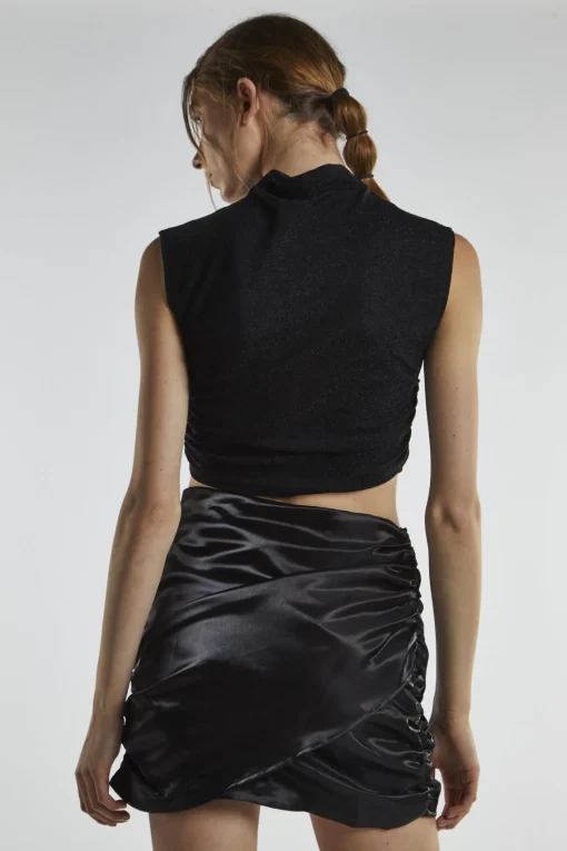 Glamorous Mini Skirts|Black-Shimmer Ruched Mini-Skirt -