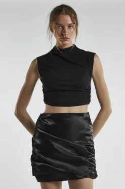 Glamorous Mini Skirts|Black-Shimmer Ruched Mini-Skirt -