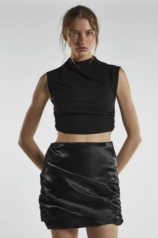 Glamorous Mini Skirts|Black-Shimmer Ruched Mini-Skirt -