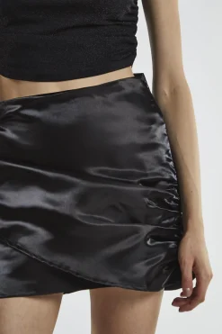 Glamorous Mini Skirts|Black-Shimmer Ruched Mini-Skirt -
