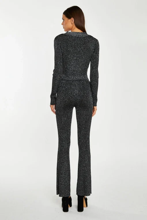 Glamorous Go To Partywear|Co-ords|Black-Silver Rib Flared Trousers -