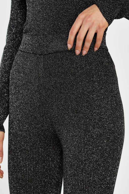 Glamorous Go To Partywear|Co-ords|Black-Silver Rib Flared Trousers -