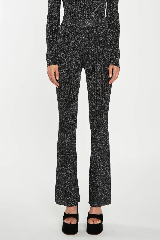 Glamorous Go To Partywear|Co-ords|Black-Silver Rib Flared Trousers -