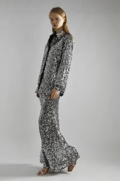 Glamorous Going Out Skirts|Glamorous Studio|Black-Silver Sequin Bias-Cut Maxi-Skirt -
