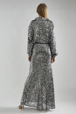 Glamorous Going Out Skirts|Glamorous Studio|Black-Silver Sequin Bias-Cut Maxi-Skirt -