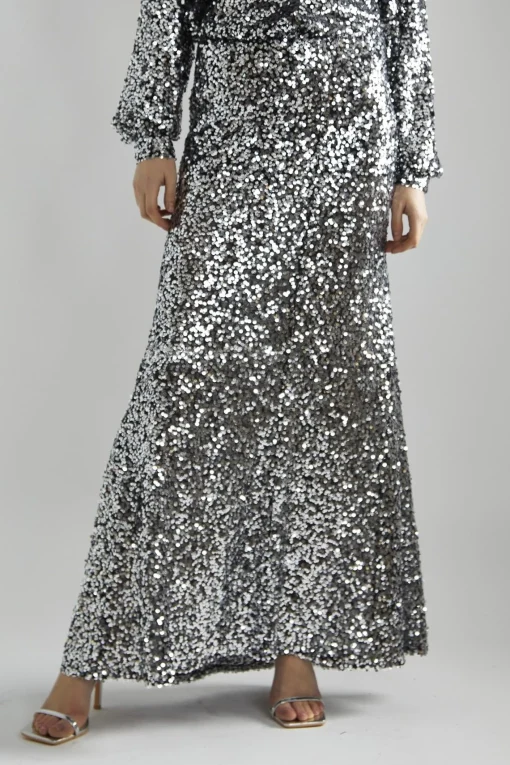 Glamorous Going Out Skirts|Glamorous Studio|Black-Silver Sequin Bias-Cut Maxi-Skirt -