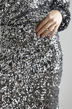 Glamorous Going Out Skirts|Glamorous Studio|Black-Silver Sequin Bias-Cut Maxi-Skirt -
