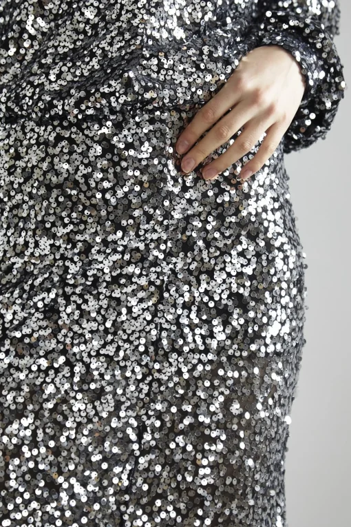 Glamorous Going Out Skirts|Glamorous Studio|Black-Silver Sequin Bias-Cut Maxi-Skirt -