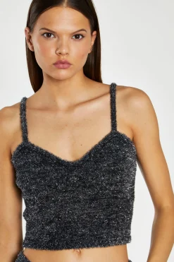 Glamorous Go To Partywear|Co-ords|Black-Silver Tinsel Knitted Cami Crop-Top -
