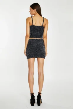 Glamorous Go To Partywear|Co-ords|Black-Silver Tinsel Knitted Cami Crop-Top -