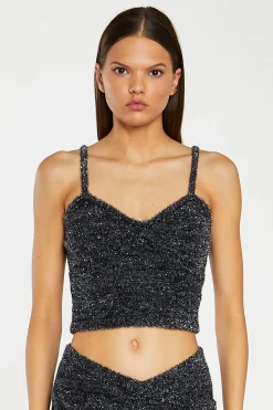 Glamorous Go To Partywear|Co-ords|Black-Silver Tinsel Knitted Cami Crop-Top -