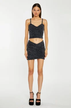 Glamorous Go To Partywear|Co-ords|Black-Silver Tinsel Knitted Cami Crop-Top -