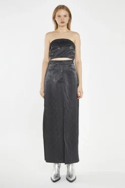 Glamorous Going Out Tops|Co-ords|Black-Snake Pu Bandeau Crop-Top -