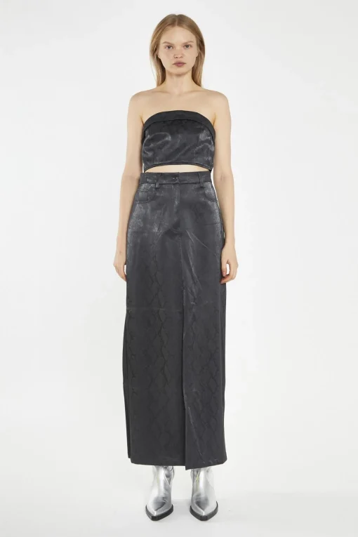 Glamorous Going Out Tops|Co-ords|Black-Snake Pu Bandeau Crop-Top -