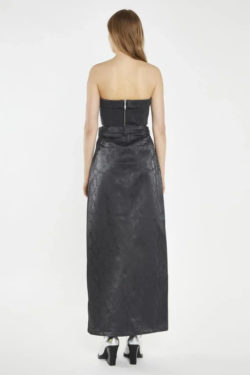 Glamorous Going Out Tops|Co-ords|Black-Snake Pu Bandeau Crop-Top -