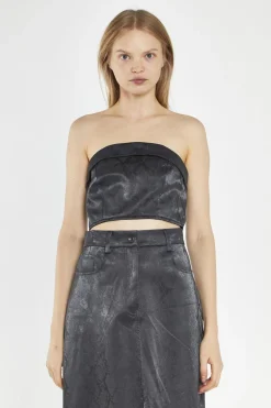 Glamorous Going Out Tops|Co-ords|Black-Snake Pu Bandeau Crop-Top -