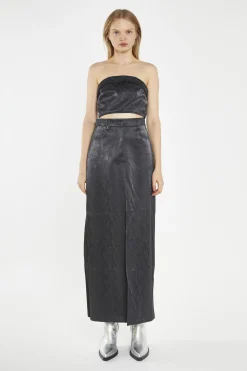 Glamorous Going Out Skirts|Co-ords|Black-Snake PU Centre-Split Midi-Skirt -