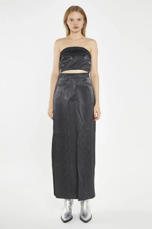 Glamorous Going Out Skirts|Co-ords|Black-Snake PU Centre-Split Midi-Skirt -